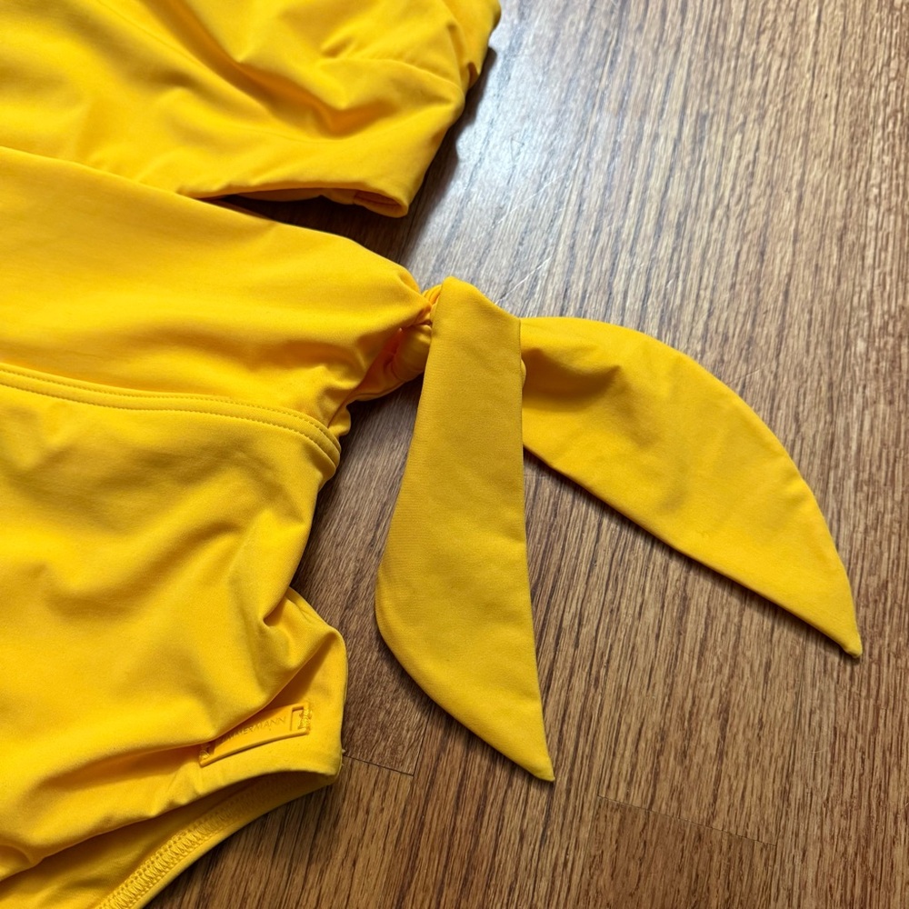 Zimmerman Knotted cutout bandeau swimsuit in saffron size 8 - Picture 5 of 16